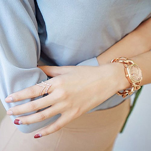KAVANI V Shaped Open Circle Irregular White Gold Plated Finger Ring for Women with Cubic Zircon Stones Wedding Ring Band Set - Thumbnail 5