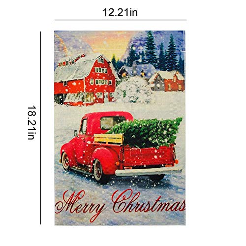 PINCHUANG Double-Sided Decorative Merry Christmas Garden Flag Vintage Tree, Xmas Quote House Yard Flag with Red Truck, Rustic Winter Garden Yard Decorations, New Year Seasonal Outdoor Flag