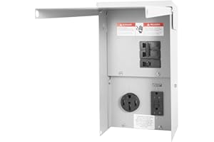 BOBUY RV Electrical Outlet Panel with Breaker Temporary Power Outlet Panel RV Circuit Breaker Box with UL Listed 20,30,50-Amp Receptacle Installed Weatherproof RV Power Outlet Box (50+20 amp)