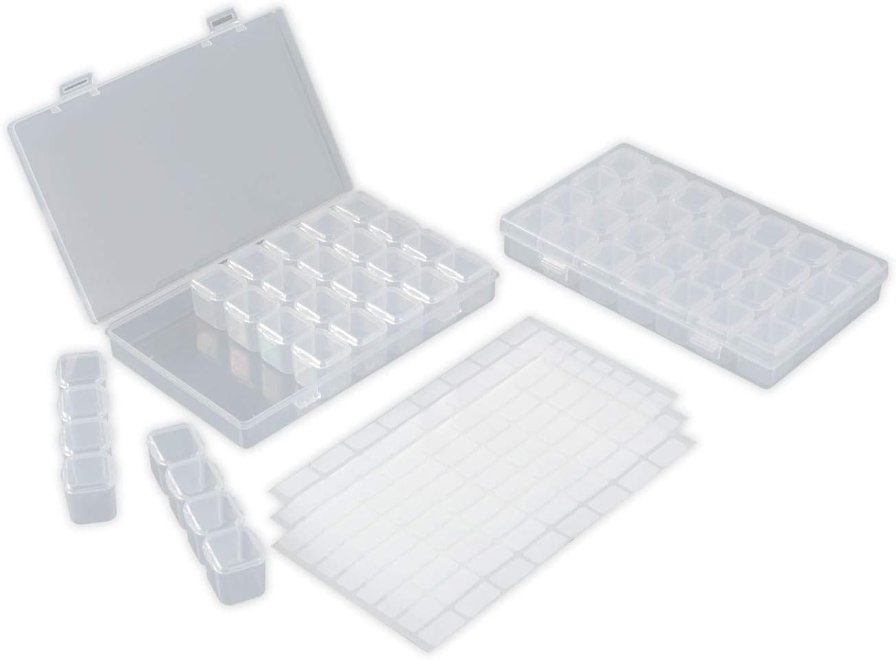 ShoofooSympabasic Souffahouse 2 Pack 28 Grids Diamond Painting Boxes 5D Diamond Embroidery Storage Boxes with 192 Pieces Craft Label Marker Stickers