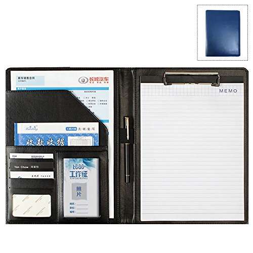 Ring Binder Portfolio, Conference Folder, Notepad Bnder, A4 Conference Folder Business PU Leather Document Case Bag with Clipboard(Blue) - Thumbnail 4