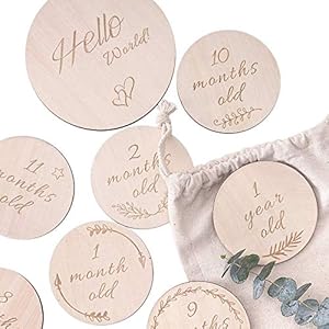 HAN-MM Baby Milestone Monthly Cards, Double Sided Discs,Baby Gift Sets, Stickers Blocks, Set of 13: Includes 12 Cards (4…