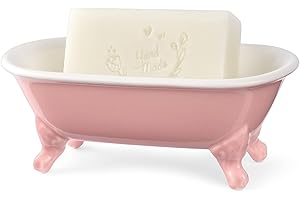 NEWHENGS 6.5" Ceramic Mini Decorative Clawfoot Bathtub Bar Soap Dish, Kitchen Sponge Holder and Shower Tray for Bathroom, 1 Pack(Rose)