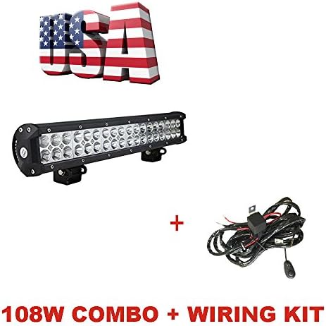 Topcarlight 17" 108W LED Flood Spot Combo Beam Light Bar Off-road Lamp for Truck Car ATV 4WD SUV Jeep Waterproof with Wiring Harness