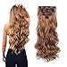 7Pcs/Set Clip in Hair Extensions 20Inch Long Wavy Heat Resistant Synthetic Hairpiece Gifts for Girl Lady Women (Light Golden Brown 30#)