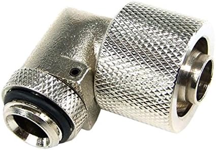 Aquatuning G1/4" to 10mm ID, 16mm OD Compression Fitting, 90° Rotary, Silver Nickel