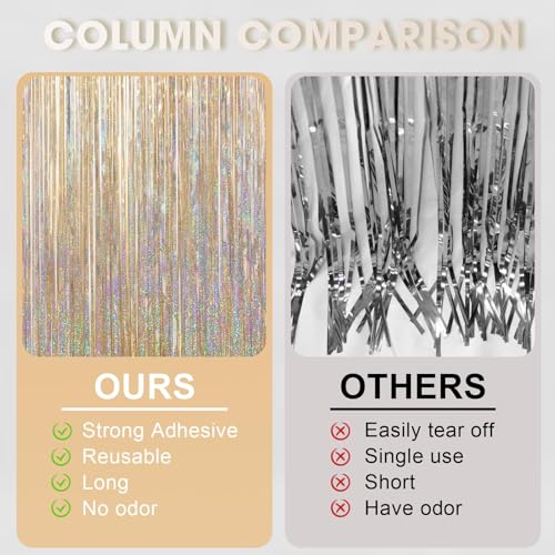 3 Pcs Champagne Gold Tinsel Curtain Backdrop, Tinsel Streamers Party Decorations, Fringe Backdrop for Birthday, Champagne Foil Fringe Backdrop Curtains for Anniversary Wedding Supplies (3.28 x 6.56 ft