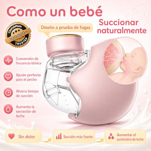 NOMEY 35-EN-1 Extractor De Leche Eléctrico Portátil Manos Libre Silencioso, Kit Saca Leche Perfecto Con Batería De Mayor Duración Y Pantalla Led, 3 Modos Y 9 Niveles, Brida de 17, 19 Y 21 mm, Rosa