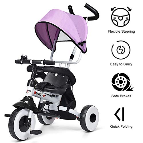 HONEY JOY Kids Tricycle, 4in1 Steer Stroller w/Learning Bike