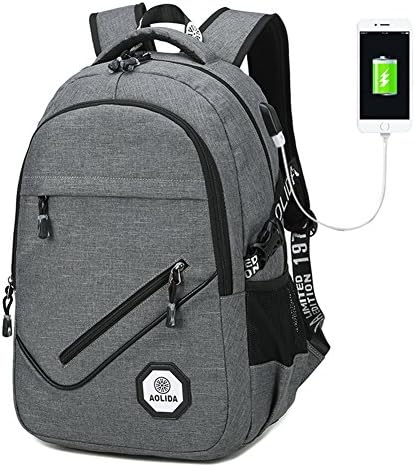 Laptop Backpack, 25L USB Charging Port Water Resistant Polyester School Bookbag for College Travel Backpack for 15.6-Inch Laptop and Notebook (gray)