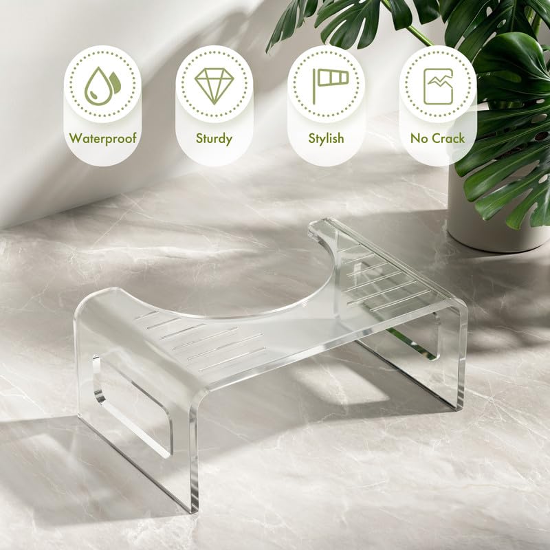AmazerBath 7 Inches Acrylic Toilet Stool, Clear Bathroom Poop Stool for Adults, Modern Design Non-Slip Pooping Stool, Strong Load-Bearing, Blends Seamlessly Into Any Bathroom