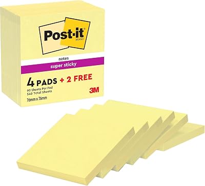 Post-it Super Sticky Notes 540 Sheets 76mm x 76mm Canary Yellow