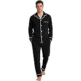 U2SKIIN Mens Cotton Pajama Set, Soft Long Sleeve Pajamas for men Lightweight Button Up Sleepwear Lounge Pjs Set with Pockets