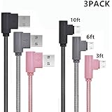 Micro USB Cable, CTREEY Right Angle 90 Degree (3FT 6FT 10FT) Long Premium Nylon Braided Android Fast Charger USB to Micro USB Charging Cable for Samsung, Nexus, LG, Motorola and More (Black/Grey/Pink)