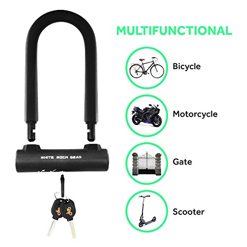 image for White Rock Gear Bike U Lock with Cable - Heavy Duty 16mm Bicycle Lock 