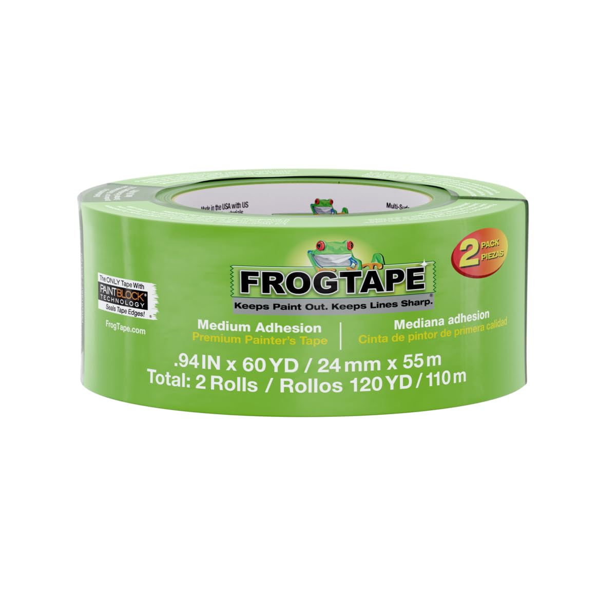 Frog Tape Multi-Surface Masking Tape for Painting 24mm x 55m, Decorators Tape, Painters Masking Tape for Indoor Painting & Decorating - Pack of 2