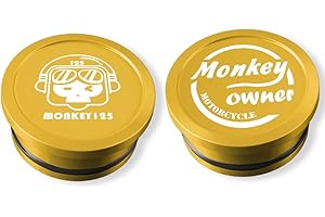 KURVIA 2Pcs Frame Caps Machined Aluminum-Laser Marking Compatible for Monkey 125 Z125 (2019-2023), Frame Tube Hole Plugs, Motorcycle Dust Cap Badge Emblem, Gold