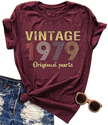Vintage 1979 Rock Music T Shirt Tops for Women 40 Birthday Gift Short Sleeve Casual Tees Cute Letter Graphic T-Shirt