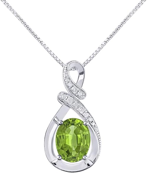 RYLOS Necklaces For Women 14K White Gold - Diamond & Peridot Rylos