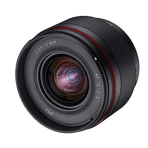 Samyang AF 12 mm F2.0 E Obiettivo per Sony E – autofocus APS-C grandangolare focale obiettivo per Sony E Mount APSC, per fotocamere Sony Alpha 6600 6500 6400 6300 6100 6000 5100 5000 NEX nero