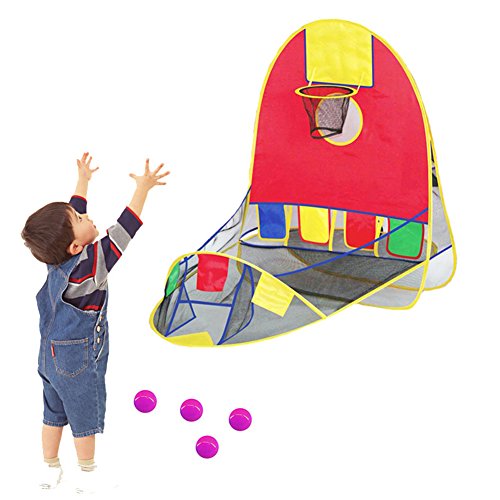 blue--net Portable Ball Shooting Tent, Kid Foldable Pop Up Playing Tent Goal Basketball Hoop Shooting Tent 4 Balls, Indoor Outdoor Large Space Sports Arcade Playhouse 1-6 Years Old boy/Girls - Thumbnail 3