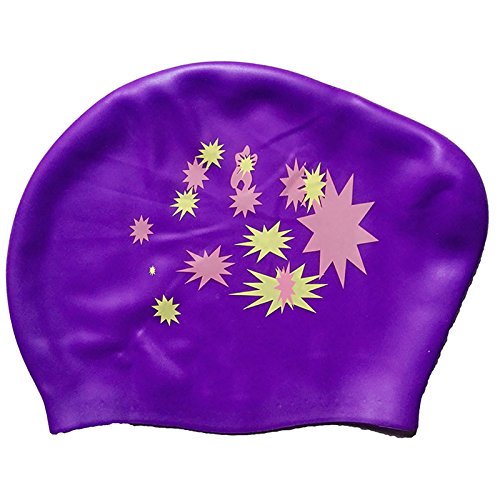 NPLE--Fashion Silicone Swim Cap Hat for Ladies Women Long Hair With Ear Cup Waterproof (Purple)