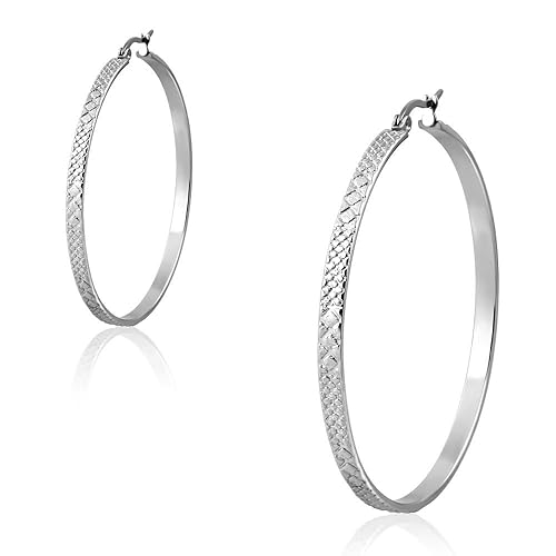 Bungsa OHRRINGE graviert 60mm CREOLEN silber - 1 Paar aus nickelfreiem EDELSTAHL - große Ohrreifen für Damen, Frauen & Mädche