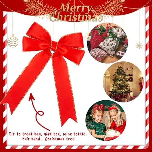 MCPINKY 20PCS Christmas Red Ribbon Bows, Red Satin Bows for Crafts Pre-Made Bows Gift Bows for Christmas Tree Wreath Treat Bags Wine Bottle Hair Band