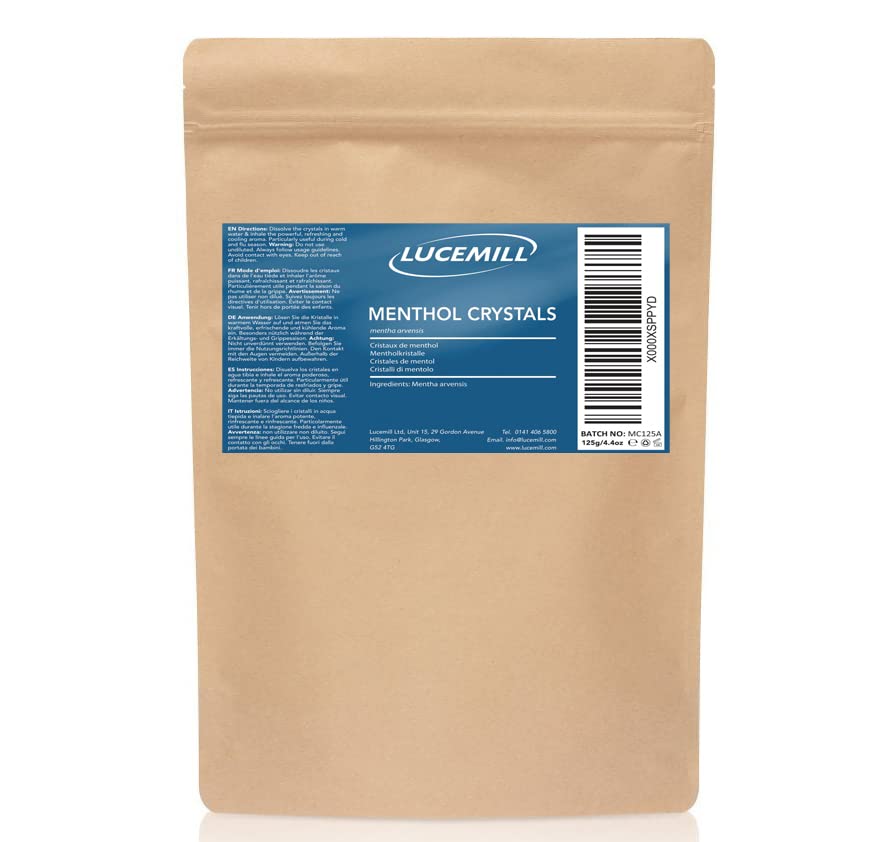 Lucemill Menthol Crystals - 100% Natural, Soothing & Refreshing - Cold Flu Symptoms (100g)