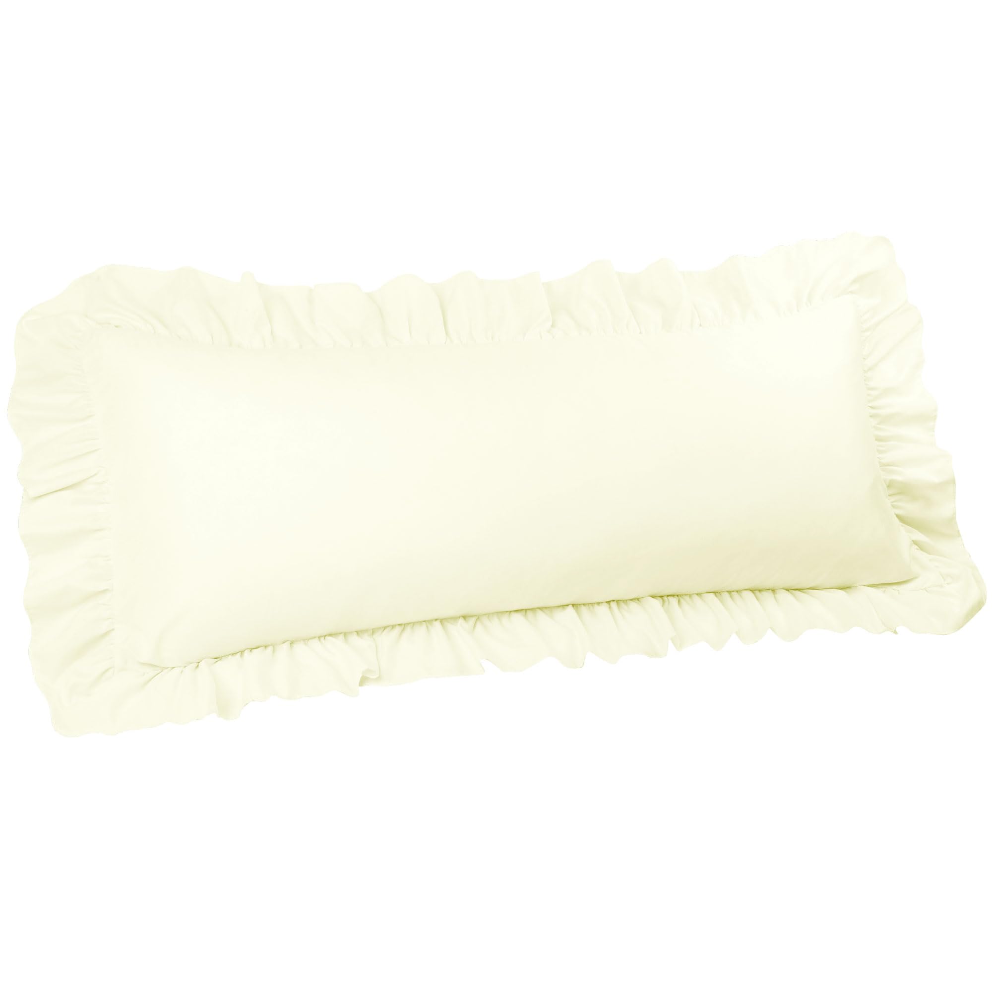 PiccoCasa Soft Microfiber Plain Bolster Pillowcase with Decorative Ruffle and Envelope Closure Full Body Pillow Case Cover Cream 20"x55" (4ft 6in)