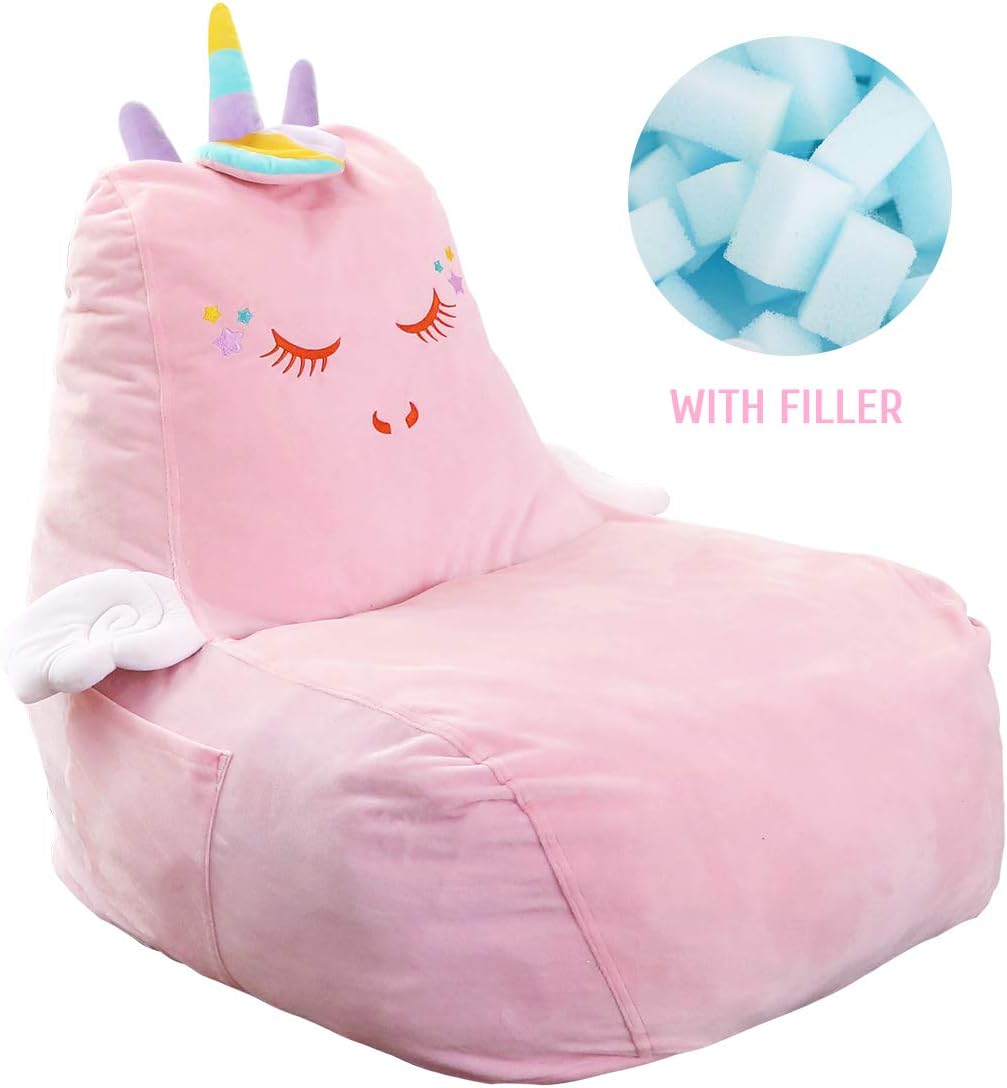 Yoweenton Unicorn Bean Bag Chair For Kids Toddler Girls Beanbag Cover With Soft Memory Foam Filler Pink Color 18 22 23 Big Size For Children Age 2 To 8 Home Kitchen Furniture
