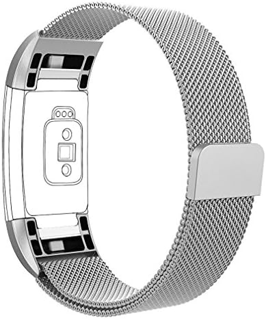 Fitbit Charge 2 Bands AIRED Milanese Strap Smartwatch Accessories Replacement Watchbands With Stainless Steel Metal And Safety Clasp For Fitbit Charge 2 HR Fitness Tracker (Silver-Type C)