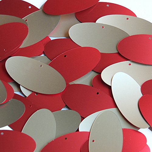 Sequin Gold Red Matte Silk Frost Oval Ellipse 1.5 inch Metallic Couture Paillettes. Made in USA. Loose sequins for embroidery, bridal, applique, arts, crafts, and embellishment.