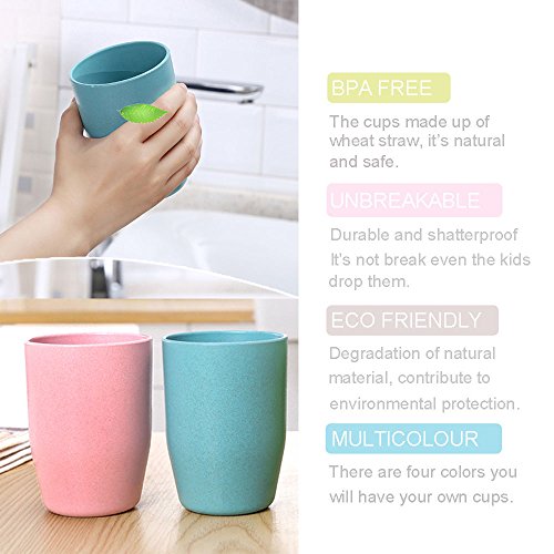 Multicolor Biodegradable Unbreakable Drink Cups Wheat Straw Mugs 13.5oz Pack of 2 for Coffee, Water, Milk, Juice