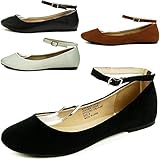 Alpine Swiss Women's Suede Lined Calla Ankle Strap Ballet Flats