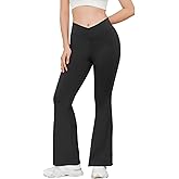 Keepyoga Flare Leggings for Women: Crossover High Waist & Tummy Control Yoga Pants with Back Pockets - Workout Casual Wear