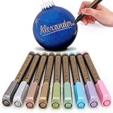 Metallic Markers Paint Pen, Permanent Extra Fine Glitter Point, For Shimmer Paper, Painting Rocks, Glass Glitter Paint Writing, Photo Album, DIY Christmas Gift Holiday ornaments, 9/Set