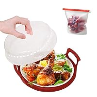 3 Pack Microwave Cover Plate Caddy and Silicone Food Bag Set Spatter Guard Lid with Steam Vented Microwave Food Cover BPA Free and Dishwasher Safe