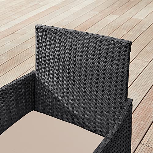SONGMICS GGF004BZ03 4 Seater PE Resin Woven Outdoor Patio Balcony Garden Furniture Set with 1 Table, 2 Garden Chairs and 1 Outdoor Bench 2 Seater