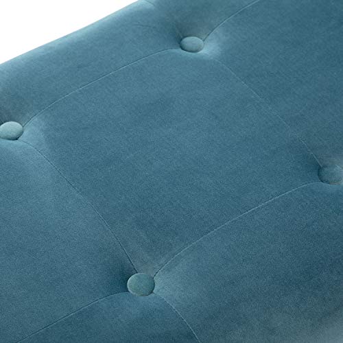 Kmax Upholstered Entryway Bench with Arms, Button Tufted Velvet Fabric Bedroom Bench with