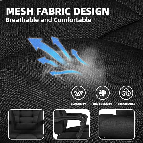 SITMOD Executive Office Chair with Footrest, Pocket Spring Fabric Desk Chair, High Back Thick Padding Computer Chair with Linkage Armrests, 90-150° Reclining Ergonomic Task Chair, Black