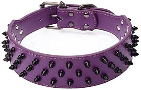Avenpets Fancy Leather American Bulldog Collar Adorned with 3 Rows of Black Spikes