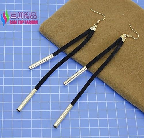 2016 New Hot Fashion Designer Black Suede Leather Gold Silver Copper Tube Long Drop Earrings For Women Ear Jewelry Bijoux Femme