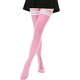 DRESHOW Extra Long High Thigh Socks Striped Over Knee Thin Tights Long Stocking