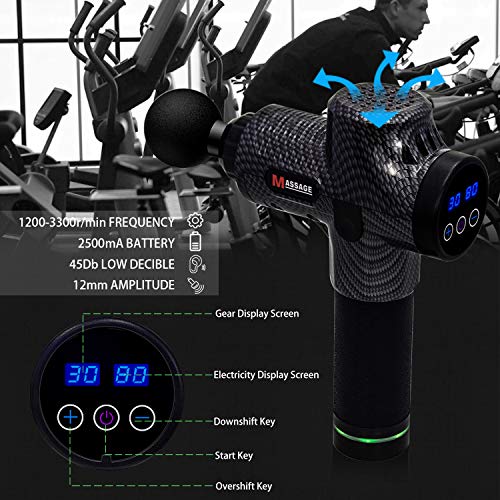 QUIGO Percussion Massage Gun Deep Tissue, Handheld Body Cordless Electric Massager, Back Neck Muscle Pain Relief, 10 Heads Pack, Super Quiet Brushless Motor(Carbon Fiber)