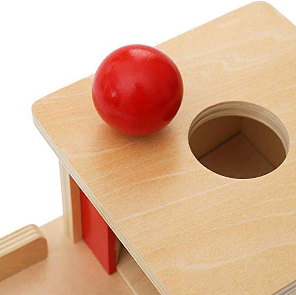 montessori object permanence box with tray and ball