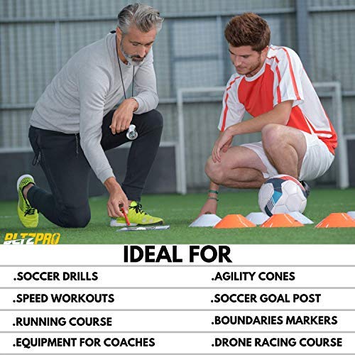 Bltzpro Disc Cones (Set of 56) - Agility Soccer Cones with Carry Bag and Holder for Training, Football, Kids, Sports, Field Cone Markers - Includes Top 25 Drills eBook (Yellow) - Thumbnail 4