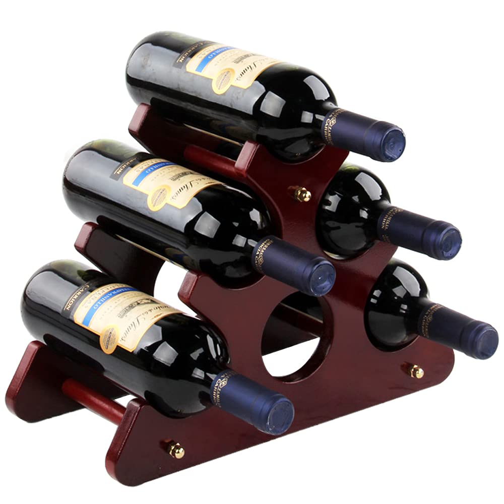 Bhina Countertop Wooden Wine Rack, Holds 6 Bottles, Brown
