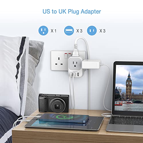 US to UK Plug Adapter, TESSAN Type G Ireland Travel Adapter with 4