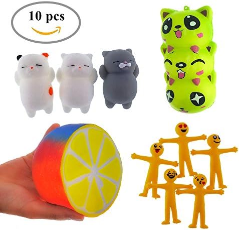 BEIGUO 10pcs Squishies Jumbo Lemon Cute Cat Smiley Emoji Men Panda Slow Rising Squeeze Kawaii Squishies Stress Reliever Anxiety Toys For Children Adults
